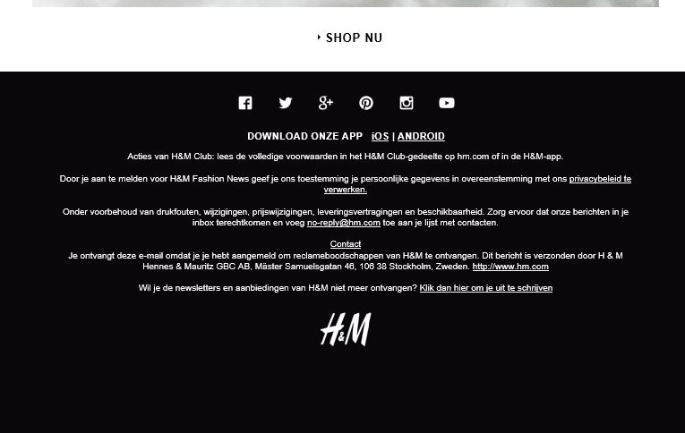 Uitschrijflink H&M