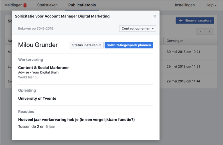Facebook banen