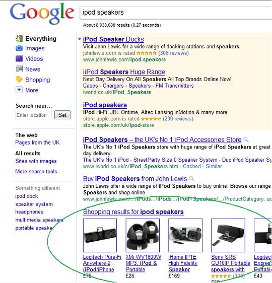 Google shopping voorbeeld